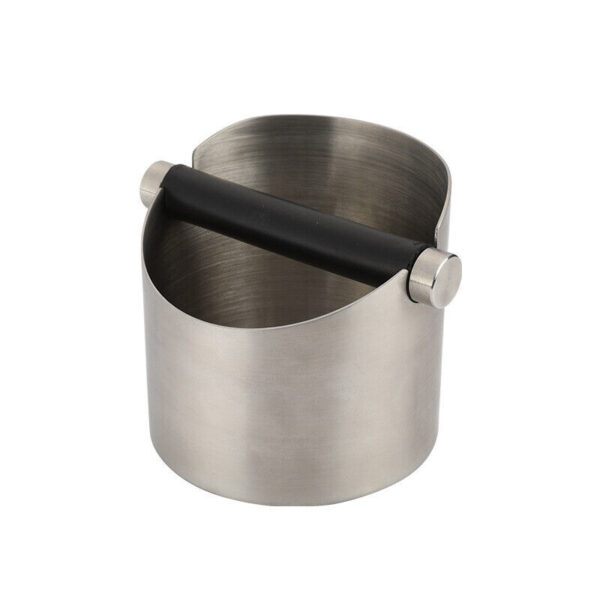 knock box silver coffee barista