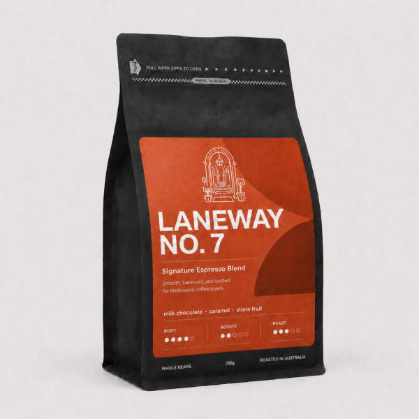 Laneway No. 7 premium coffee beans bag by Panica Coffee, fresh specialty roast for espresso and filter in Melbourne