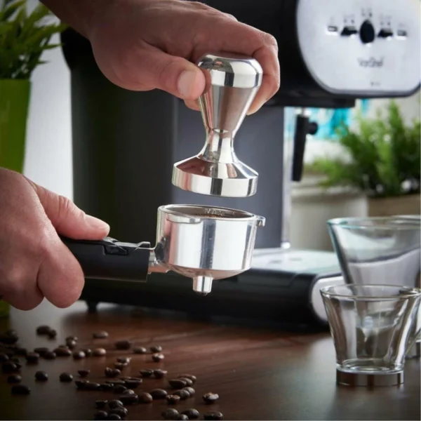 51 mm Coffee Tamper, in use on a portafilter