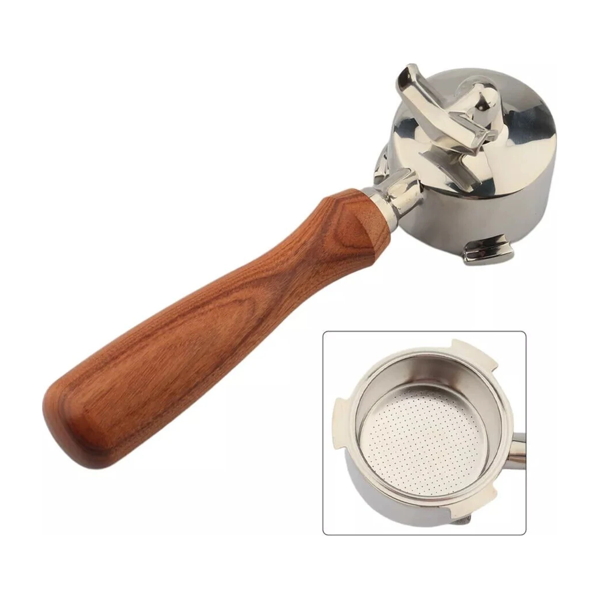 51 mm Double-Spout Portafilter with Basket, head and spout detail