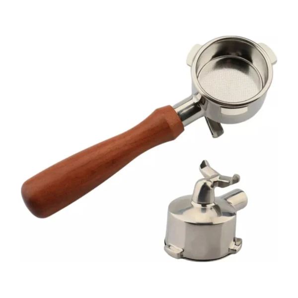 54 mm Double-Spout Portafilter with Basket, solid timber handle with basket