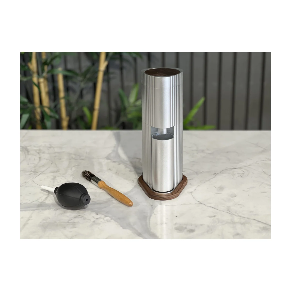 58 Espresso SPTK-38G coffee grinder, silver with timber accents