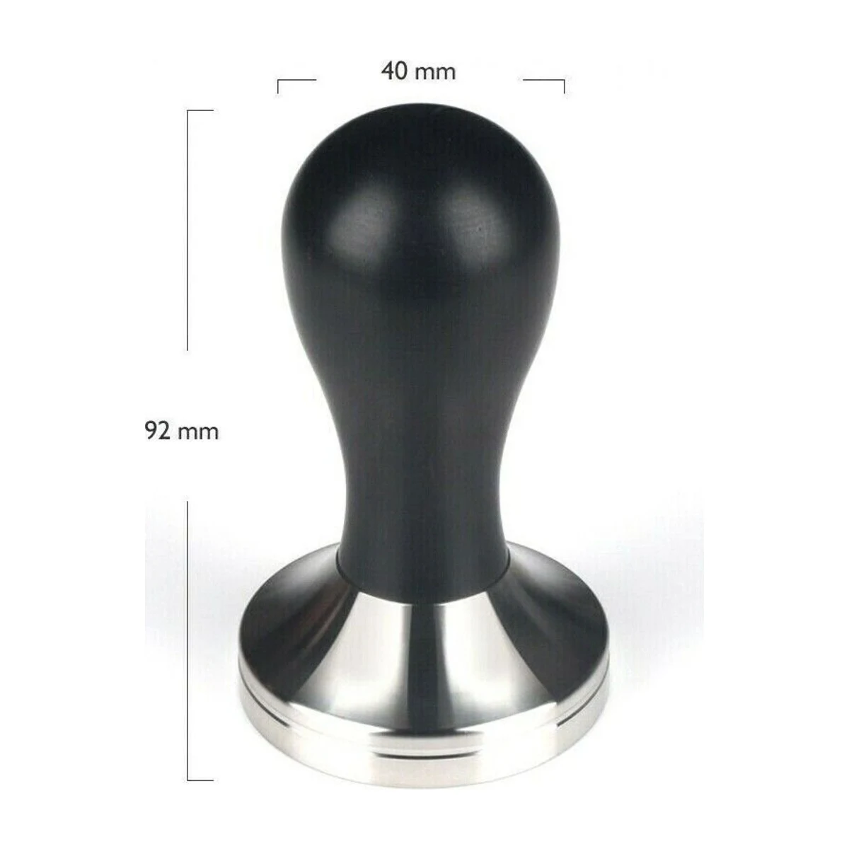 58 mm Coffee Tamper, dimensions, black handle