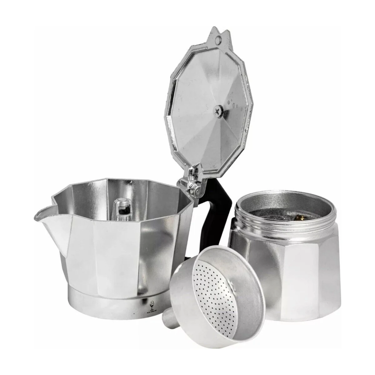 6-Cup Aluminium Moka Pot, disassembled parts
