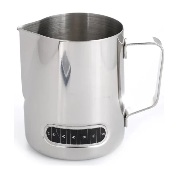 600 ml Milk Jug with Thermometer Strip, front view with thermometer