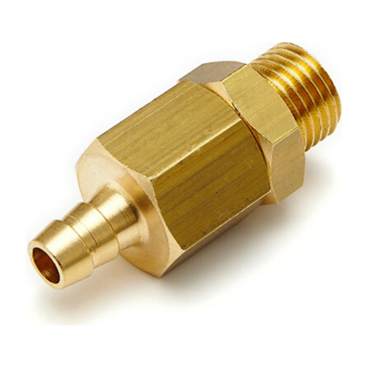 Anti-Vacuum Valve 1/4″ M with Hose Tail, angled view