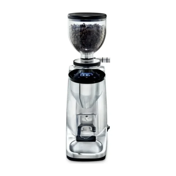 Bellezza Piccola 60 Titanio coffee grinder, polished silver, front view