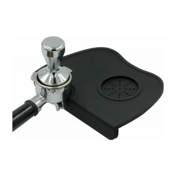 Bench Edge Tamping Mat, in use with portafilter