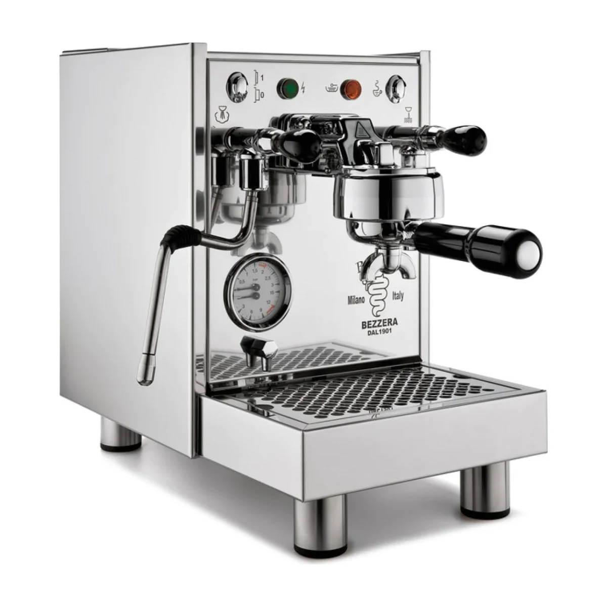 Bezzera BZ10, stainless steel, front three-quarter view
