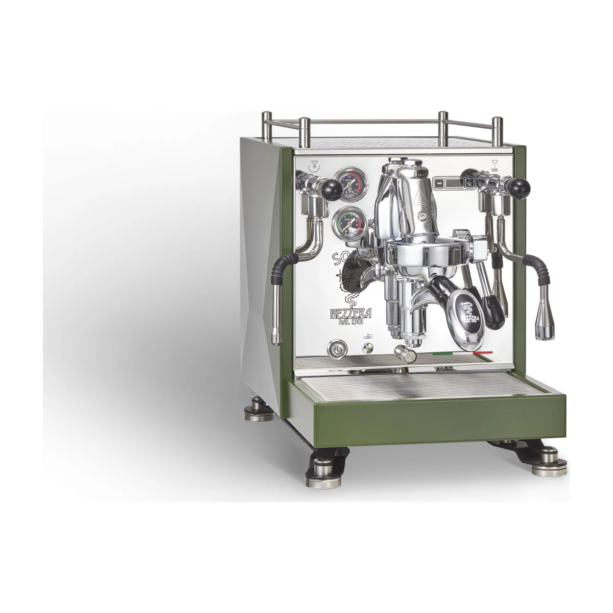 Bezzera Sole PID, green body, front three-quarter view