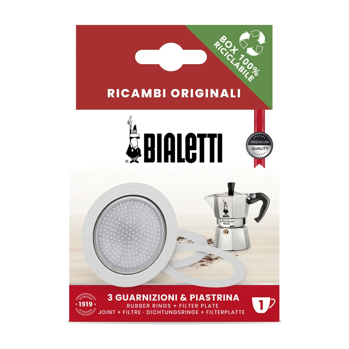 Bialetti 1-Cup Moka Gasket & Filter Plate Set, bialetti 1-cup pack front