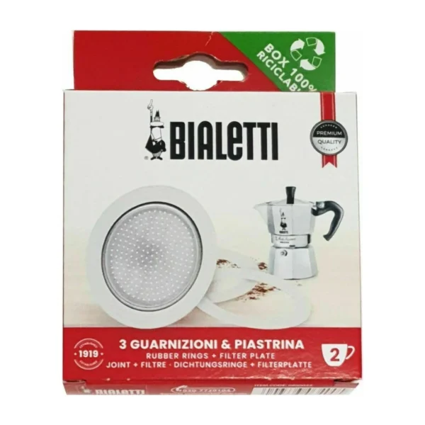 Bialetti 2-Cup Gasket & Filter Plate Set, bialetti 2-cup box front