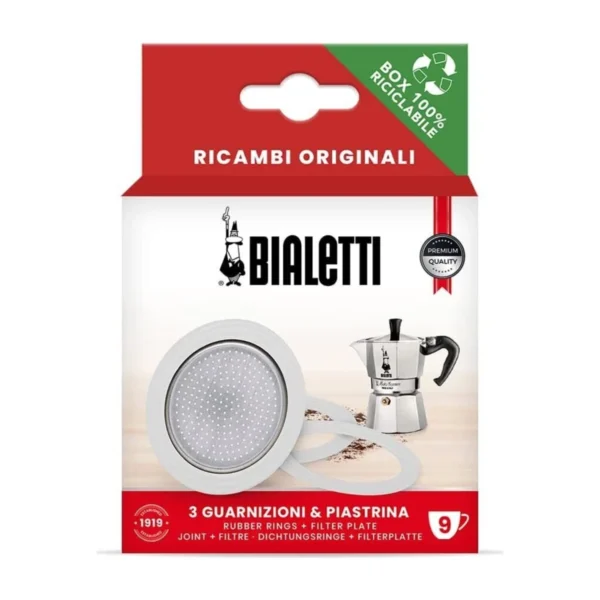 Bialetti 9-Cup Gasket & Filter Plate Set, bialetti 9-cup box front
