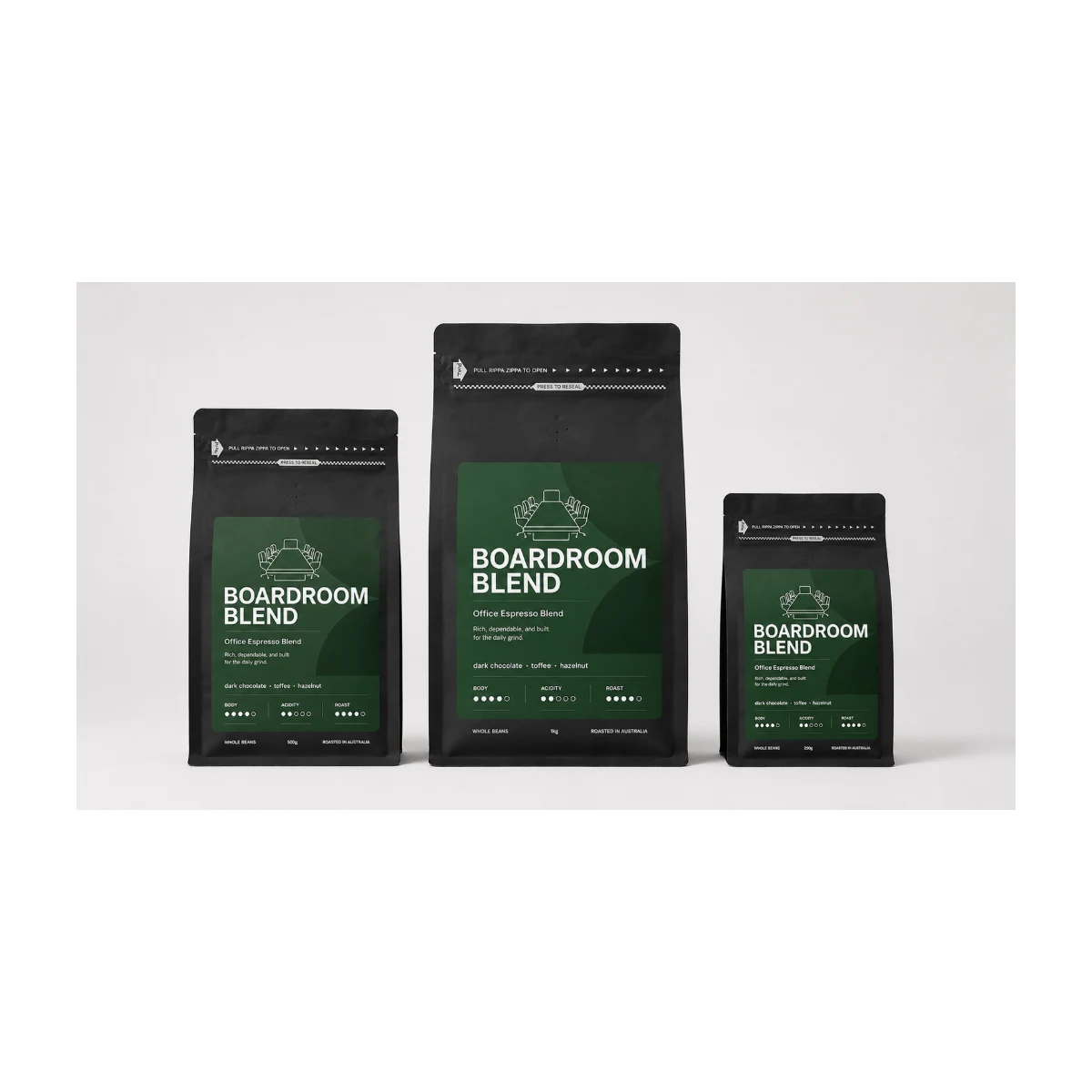 Boardroom Blend Coffee Beans 1 kg, 1 kg, 500 g and 250 g bags