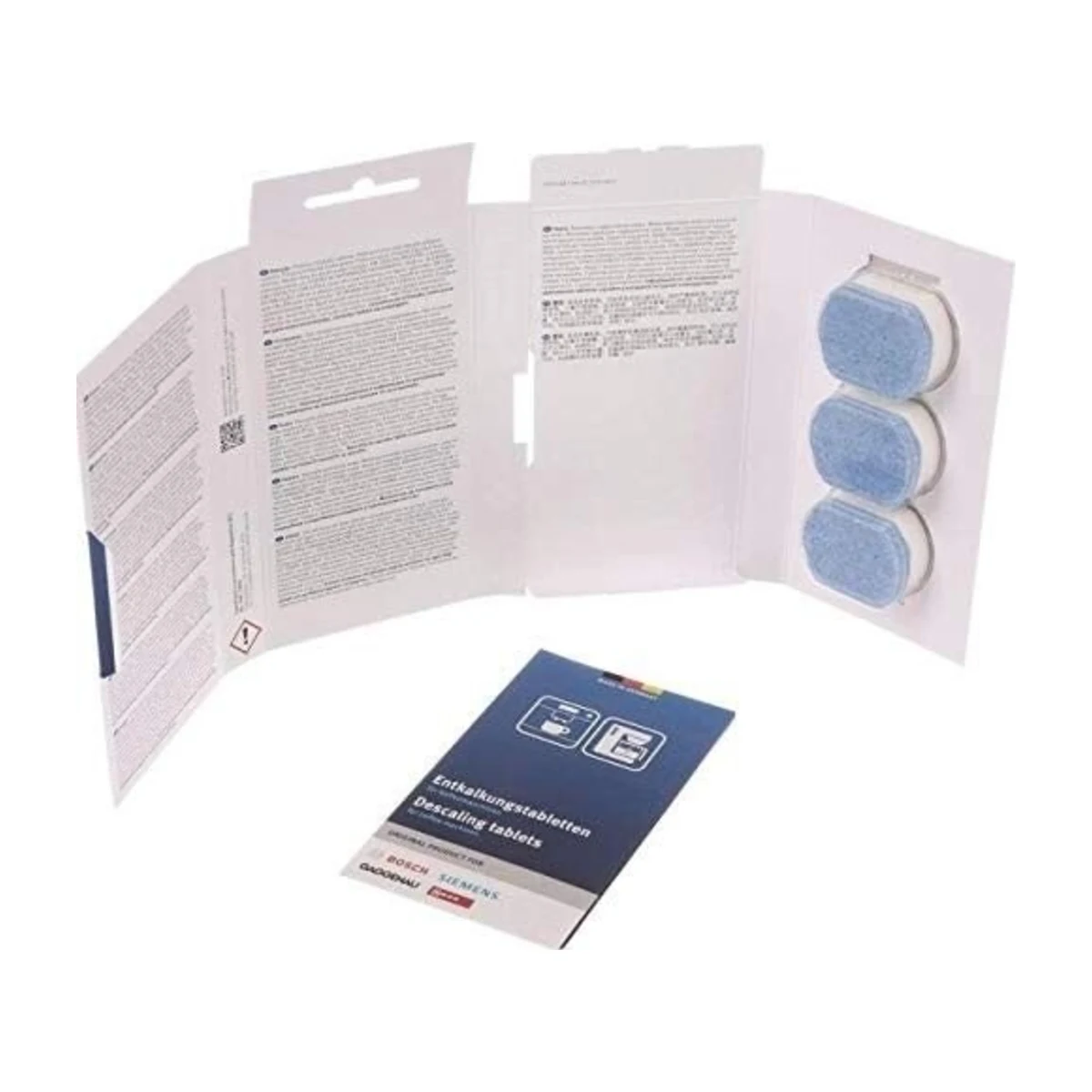 Bosch 2-in-1 Descaling Tablets, opened pack with tablets