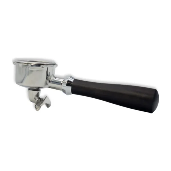 54 mm Double-Spout Portafilter for Breville, black handle, side view