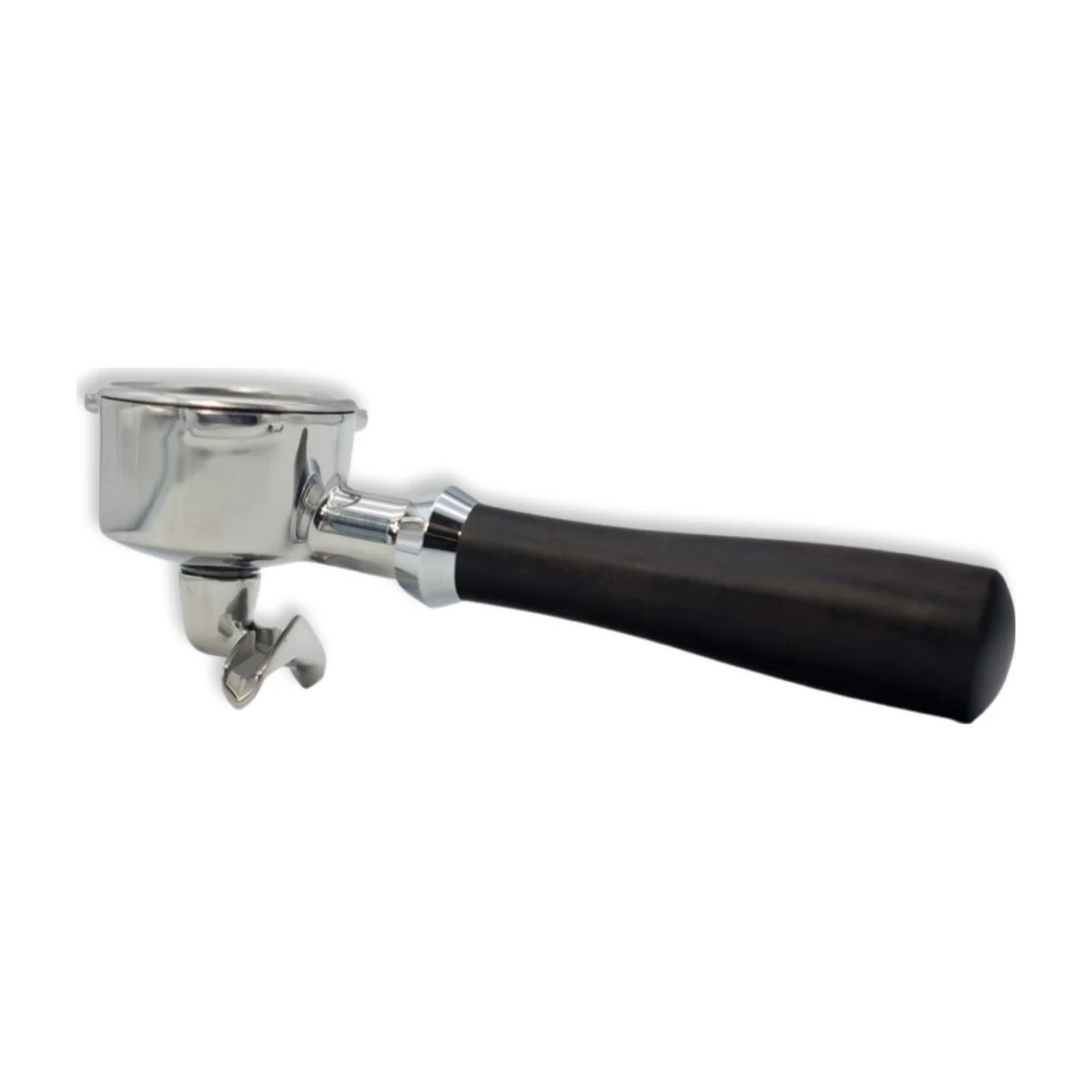 54 mm Double-Spout Portafilter for Breville, black handle, side view