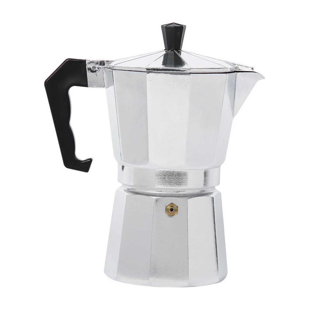 Classic Moka Pot 3 or 6 Cup, silver option front view