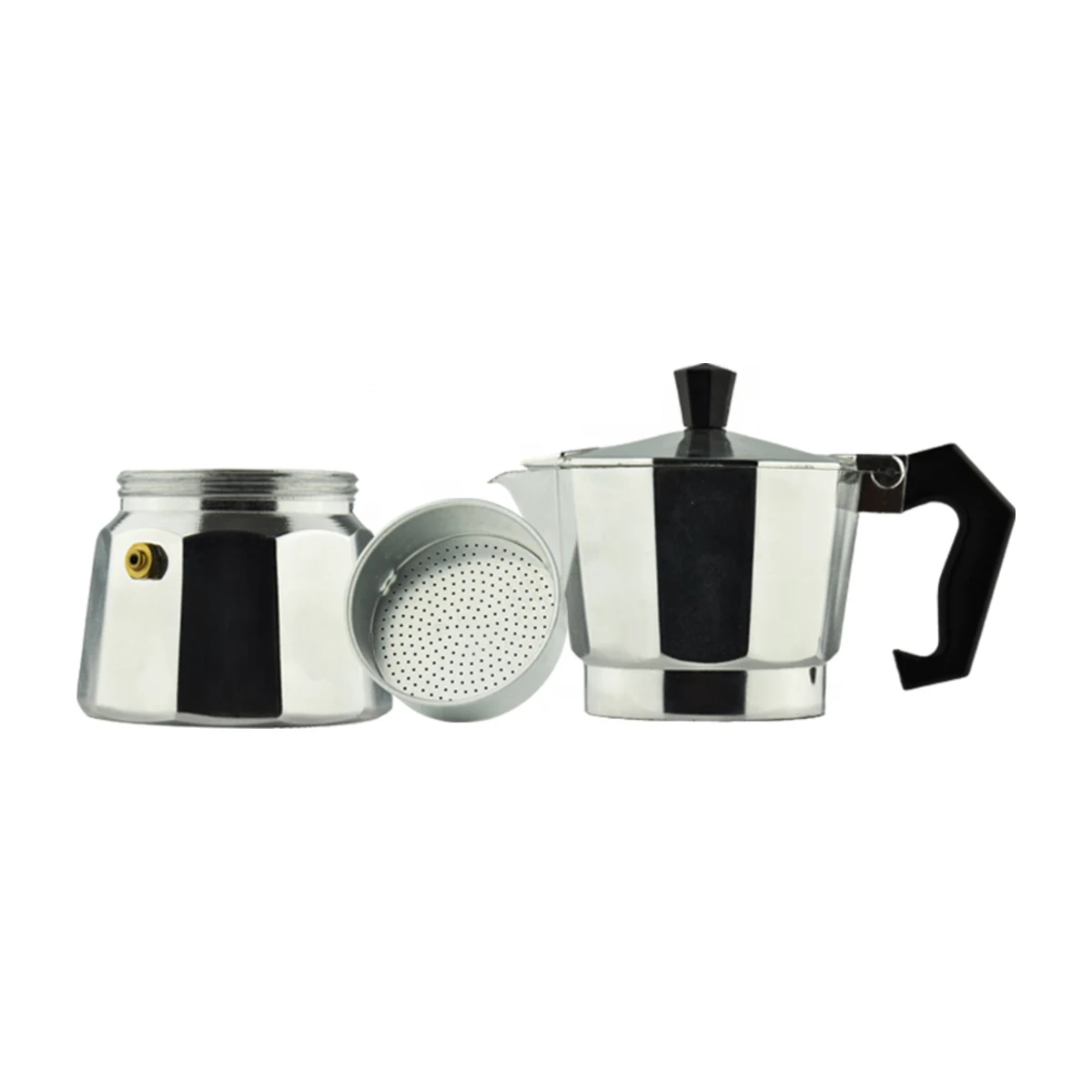 Classic Moka Pot 3 or 6 Cup, silver option disassembled