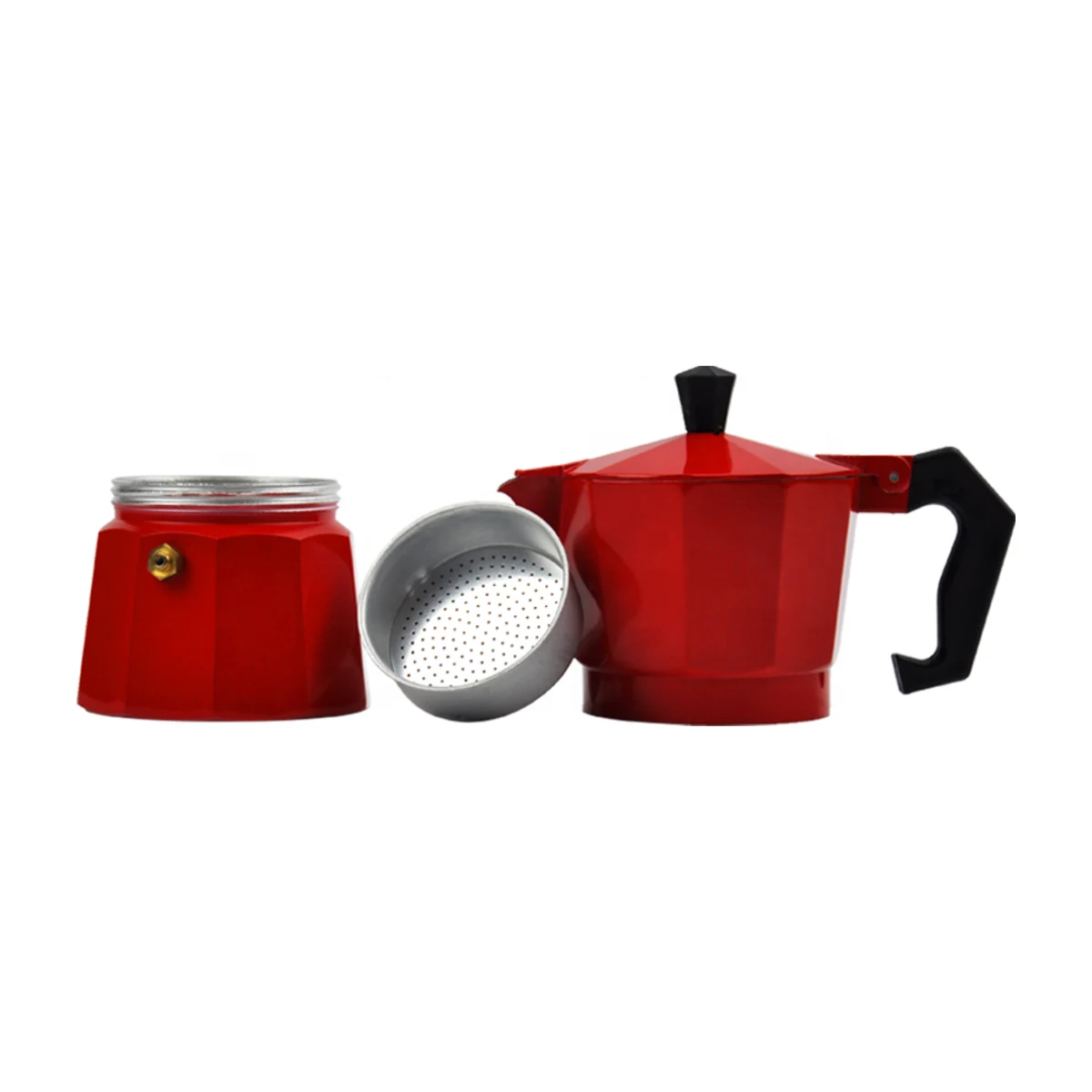 Classic Moka Pot 3 or 6 Cup, red option disassembled