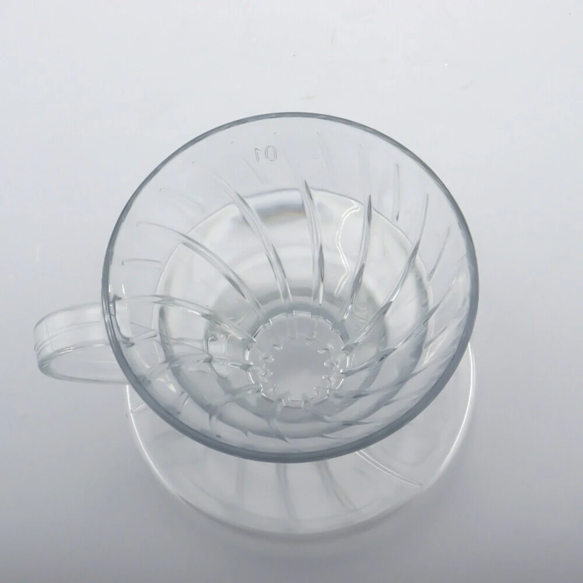 Clear Plastic Pour-Over Dripper, top view inside cone