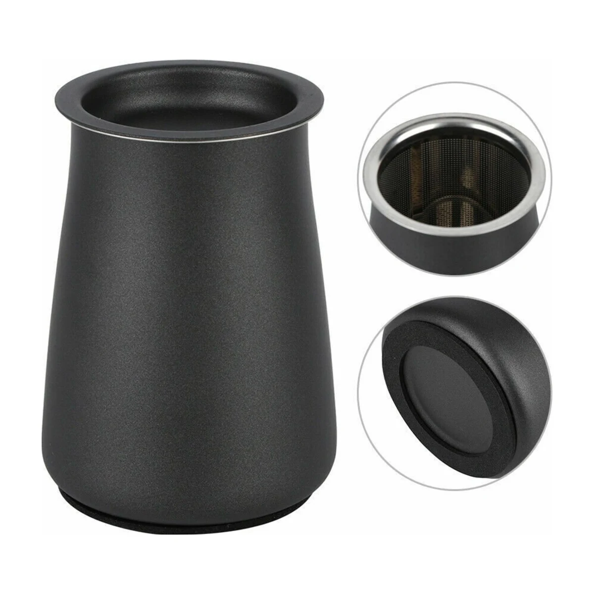 Coffee Grounds Sieve, front view with detail insets