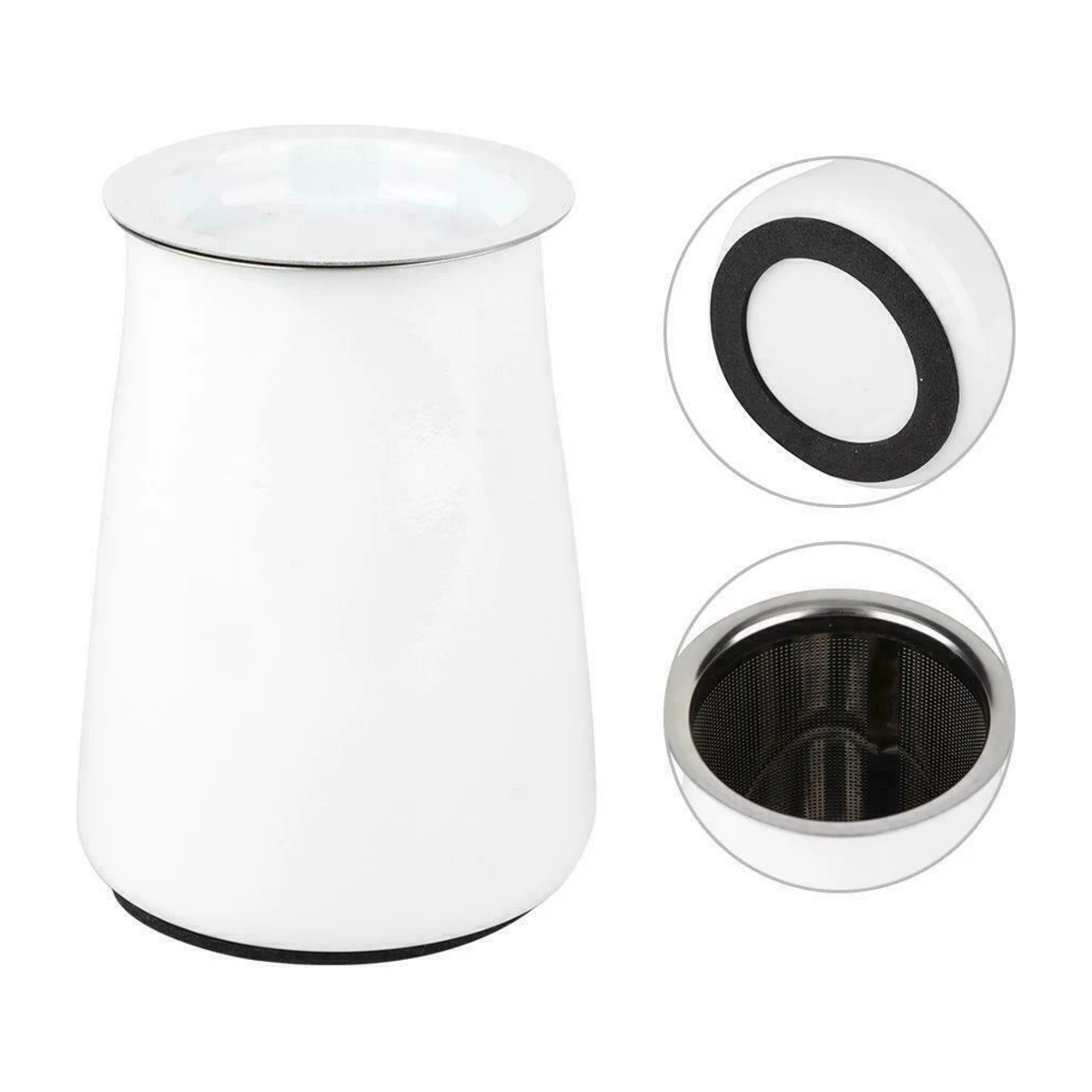 Coffee Grounds Sieve, front view with base and lid insets