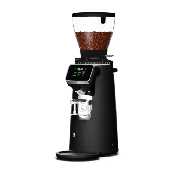 Compak E10 Master Conic OD coffee grinder, black, three-quarter view