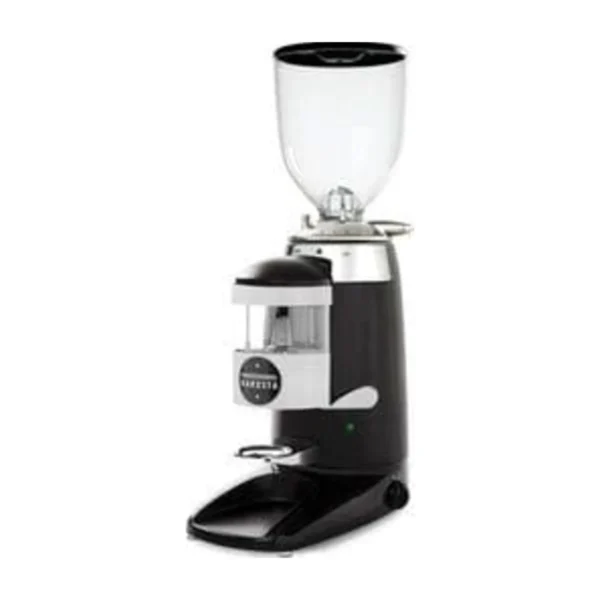 Compak K8 Silenzio PB coffee grinder, matte black, three-quarter view