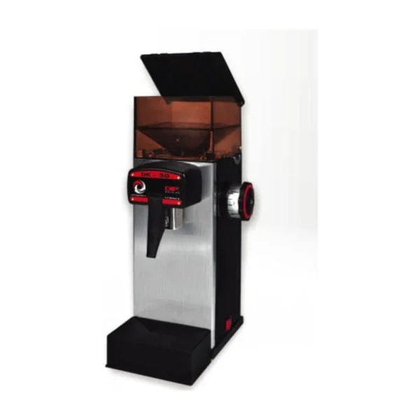 DIP DK-30 coffee grinder, silver and black with bag holder