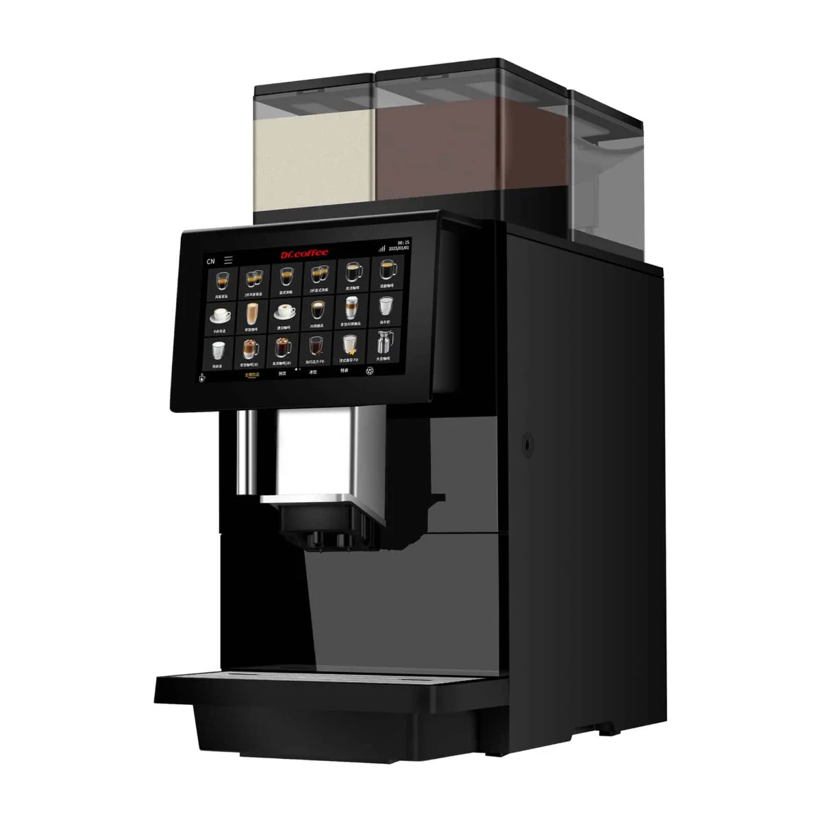 Dr. Coffee F100P powder milk coffee machine, front view