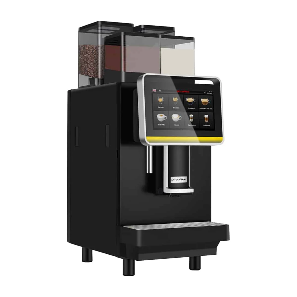 Dr. Coffee F2 Plus twin-grinder coffee machine, three-quarter view