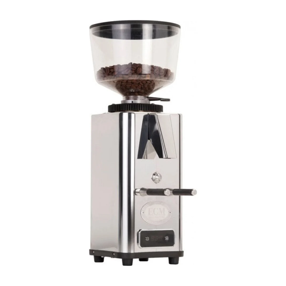ECM S-Automatik 64 coffee grinder, chrome, three-quarter view