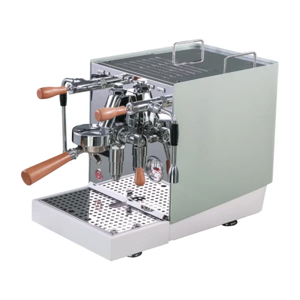 Elektra Jolie espresso machine with light painted side panel, mirror front and timber handles