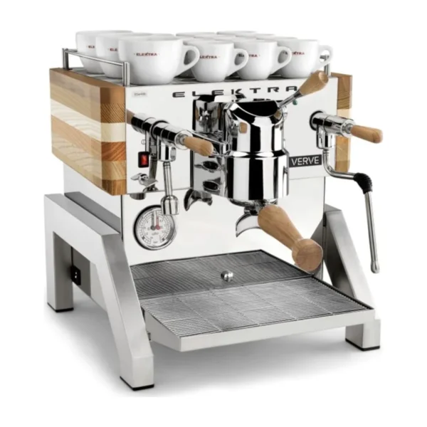 Elektra Verve, stainless steel with wood panels, front three-quarter view