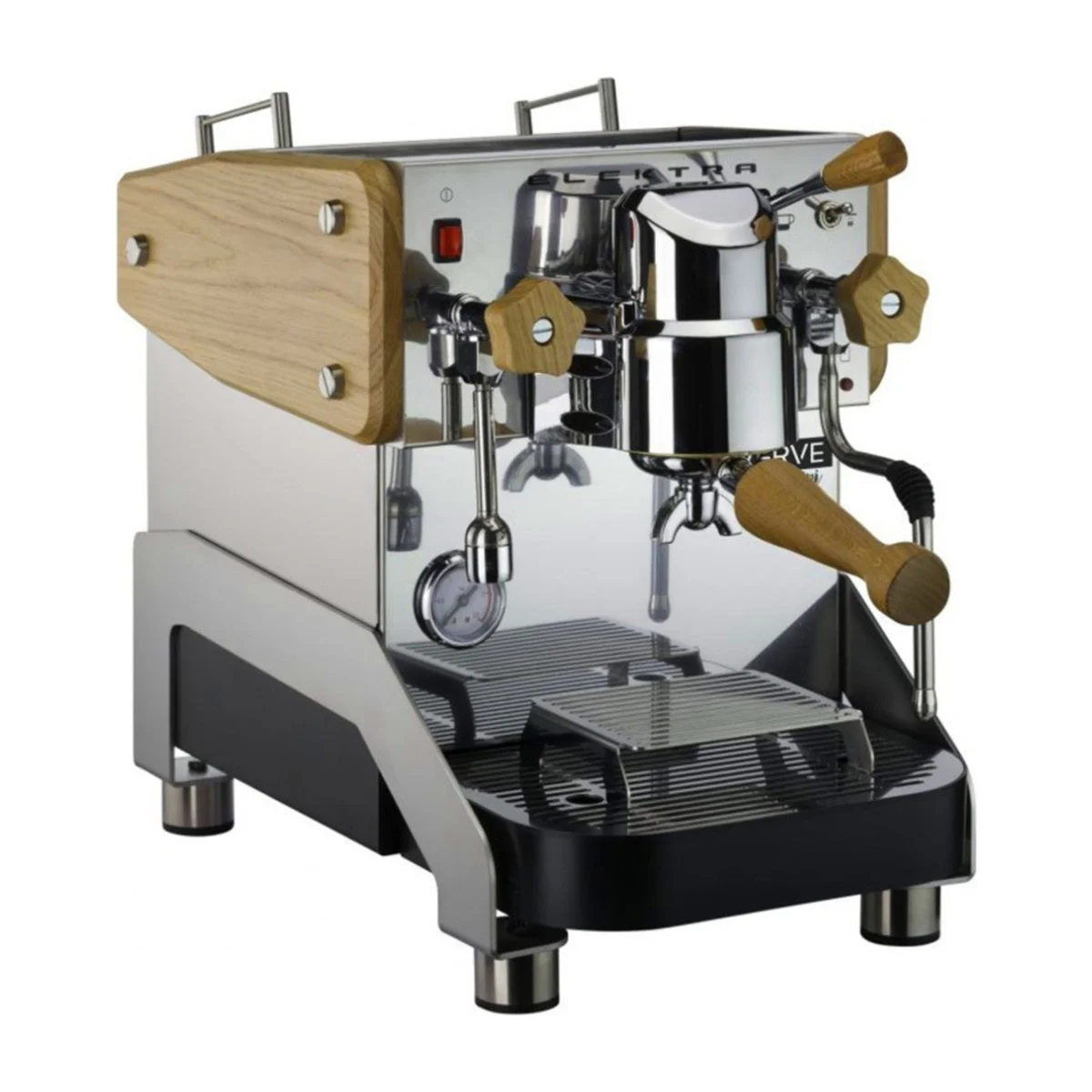 Elektra Verve Mini in polished steel with timber side panel, knobs and handle