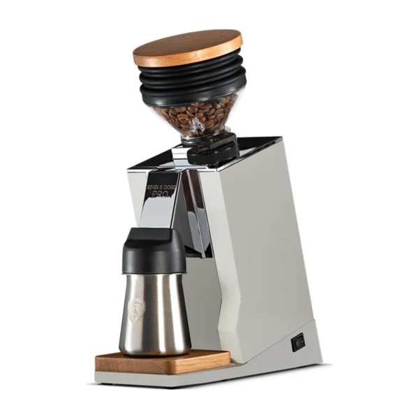 Eureka ORO Mignon Single Dose coffee grinder, white with timber