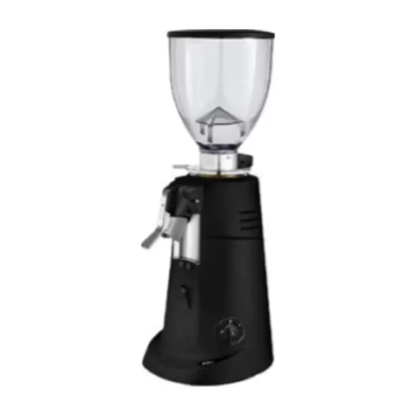 Black Fiorenzato F6 Deli retail grinder with tall clear hopper and front outlet