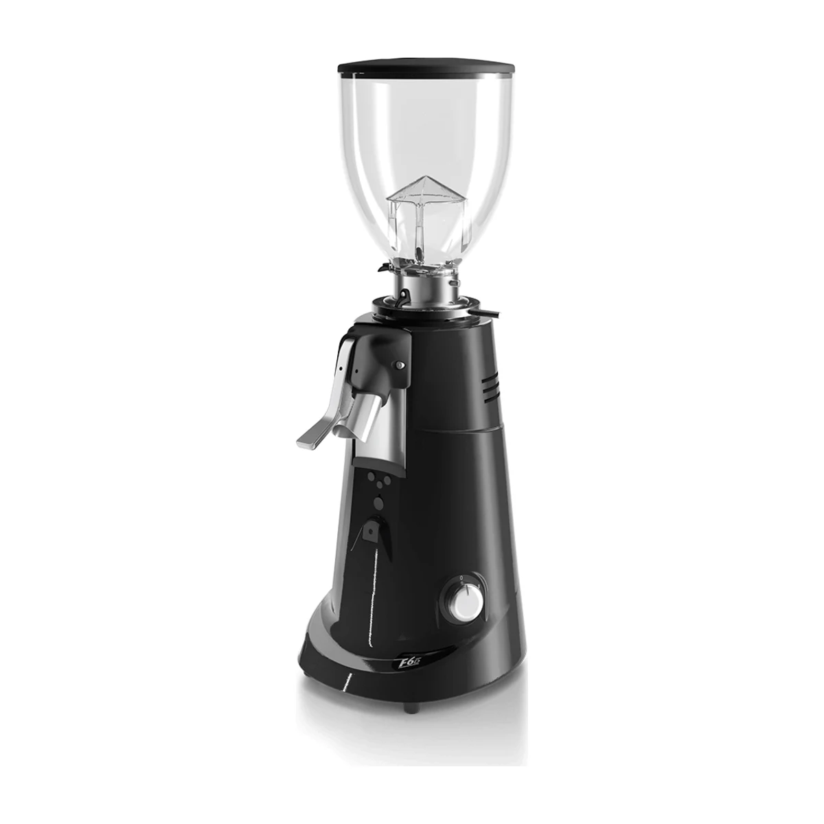 Fiorenzato F6 Deli coffee grinder, gloss black, three-quarter view