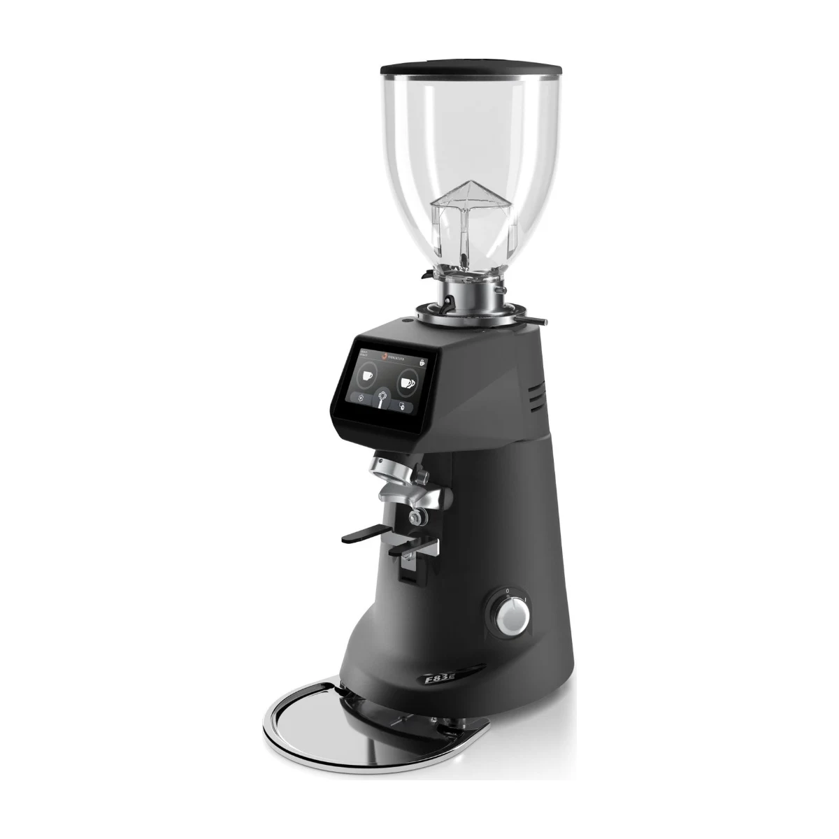 Fiorenzato F83 Electronic coffee grinder, matte black, three-quarter front view