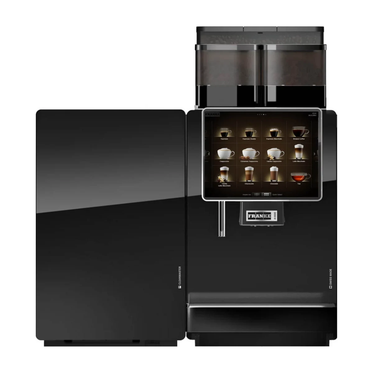 Franke A1000 FM, black, front view with cleanmaster unit