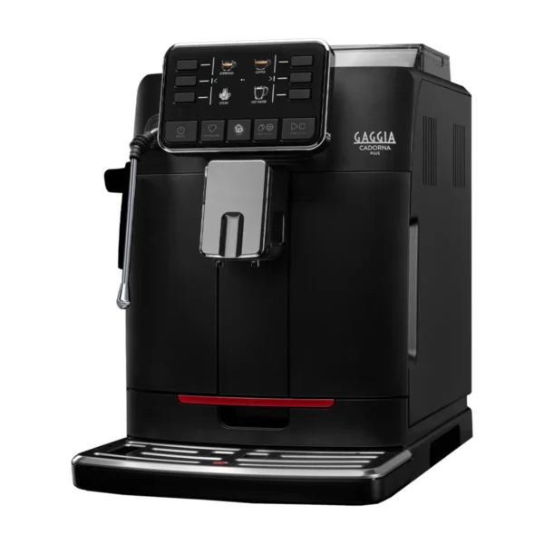 Gaggia Cadorna Barista Plus, black, front three-quarter view with steam wand