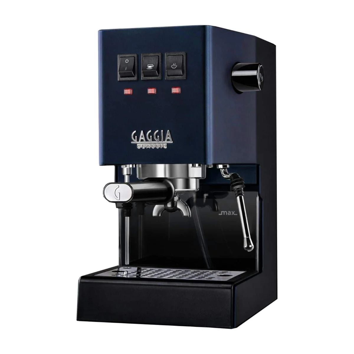 Gaggia Classic E24, navy blue, front three-quarter view