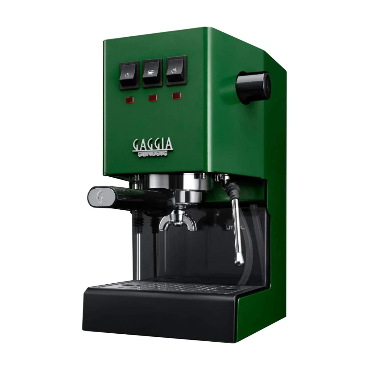 Gaggia Classic E24, green, front three-quarter view