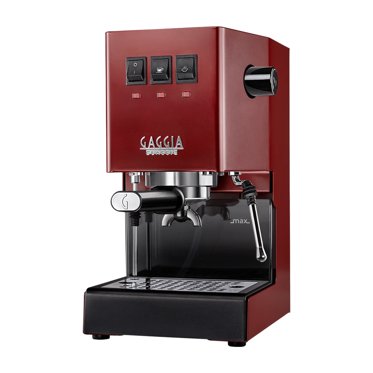 Gaggia Classic E24, red, front three-quarter view