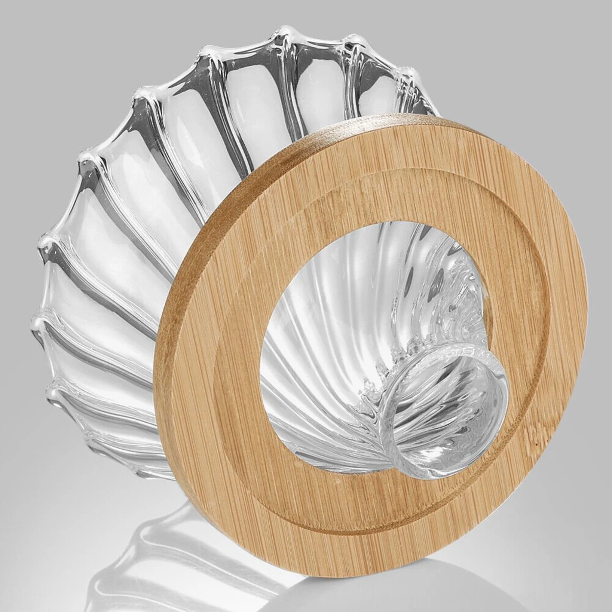 Glass Pour-Over Dripper, base and bamboo ring view