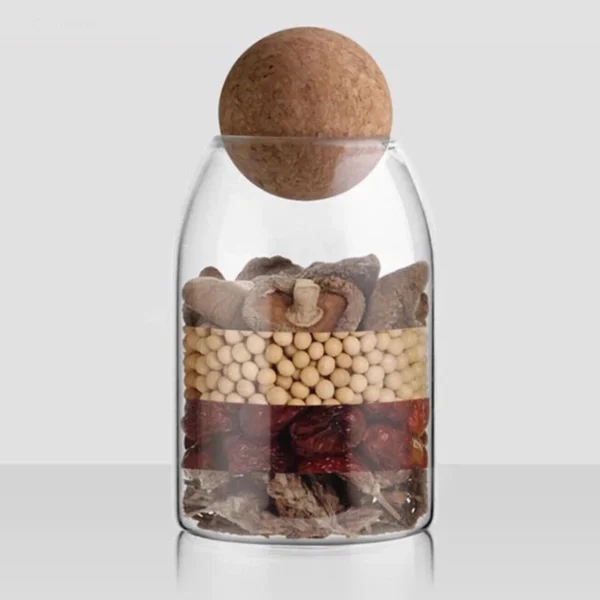 Glass Storage Jars with Cork Ball Lid, 730 ml jar, front view