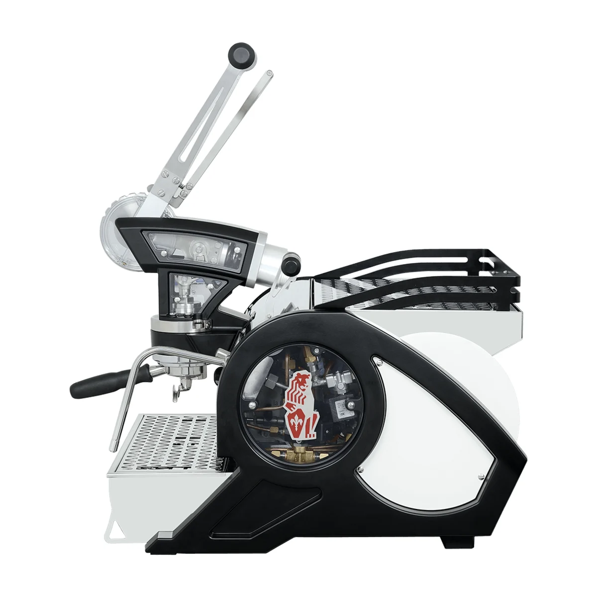 La Marzocco Leva X, side view showing the lever and the window into the frame