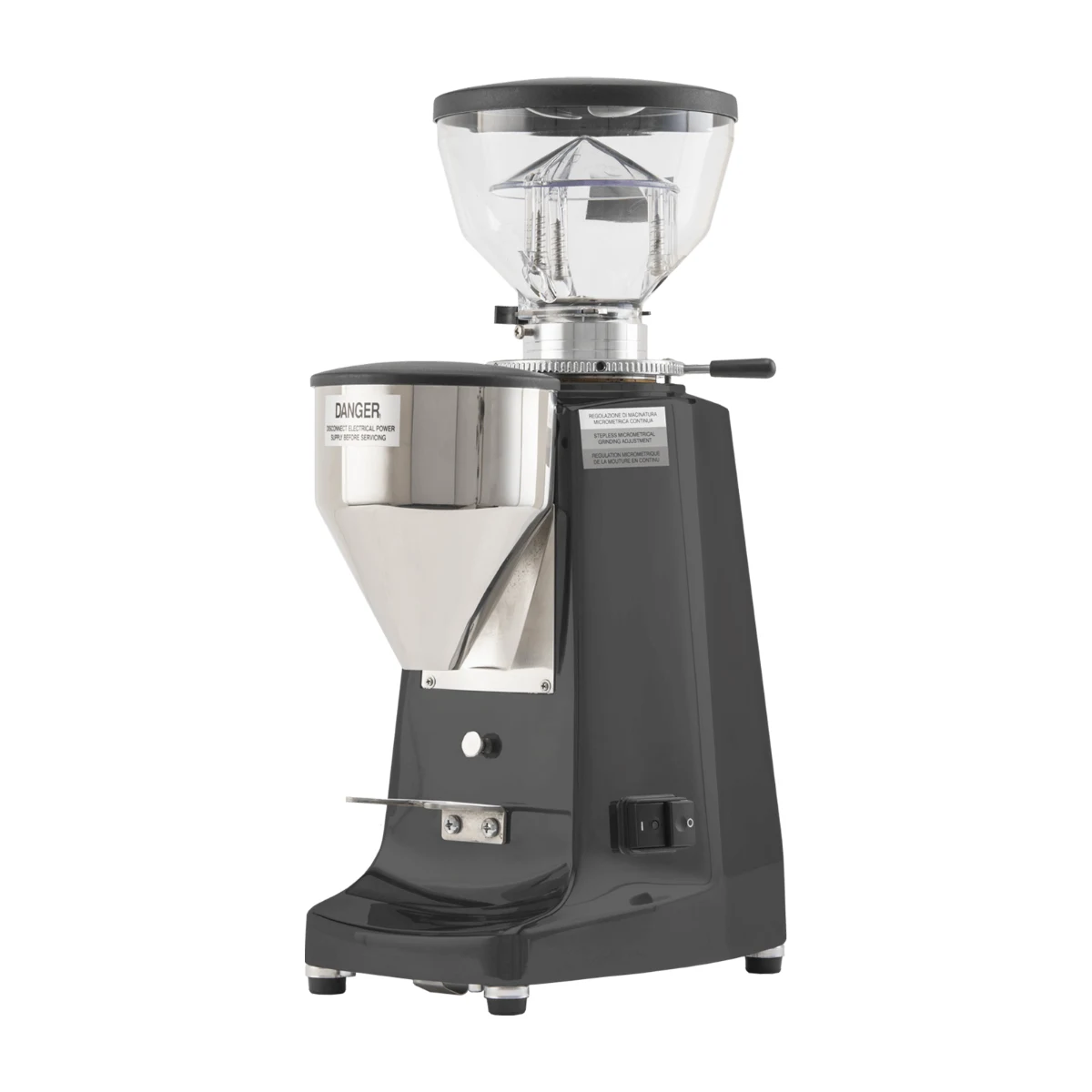 La Marzocco Lux D coffee grinder, black, three-quarter view