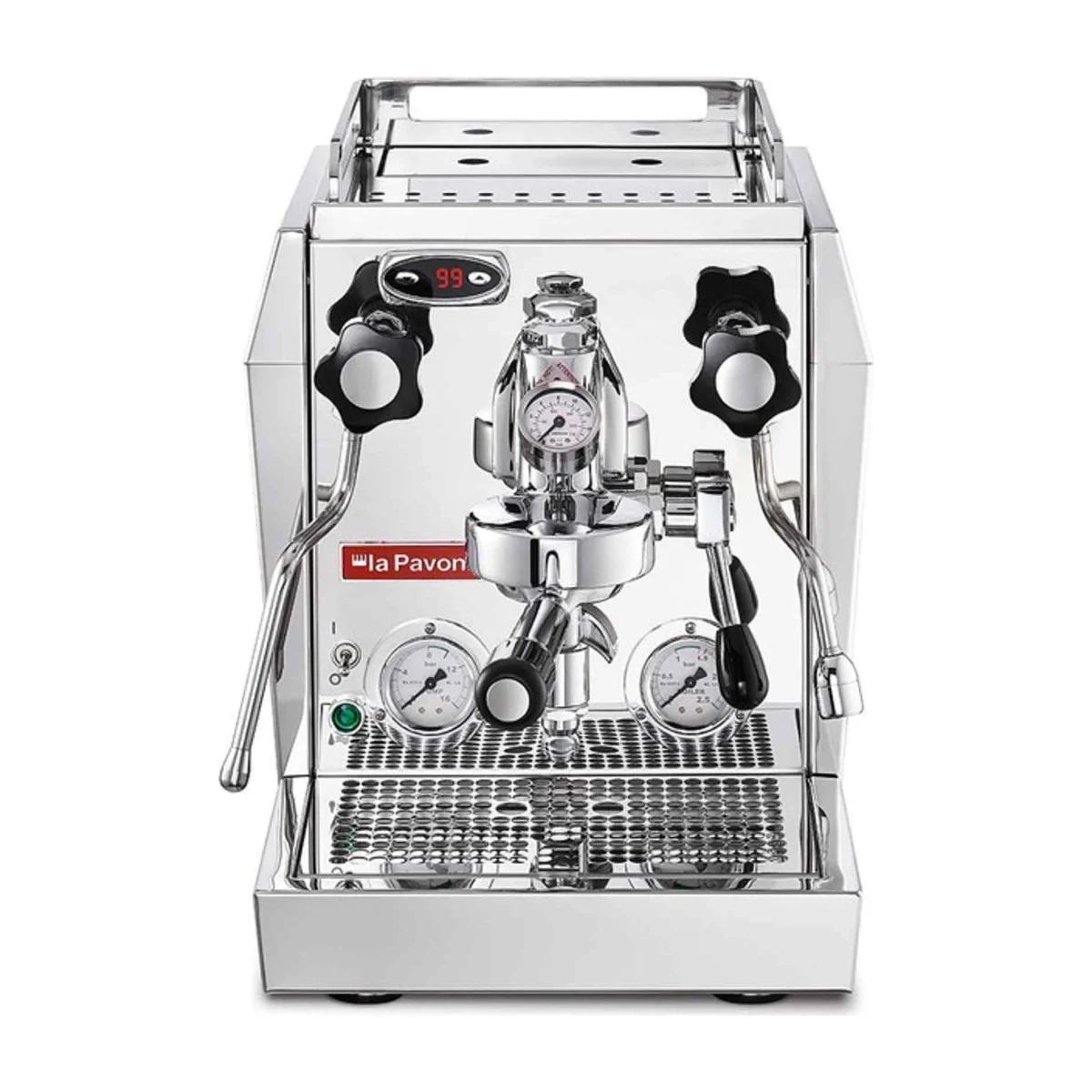 La Pavoni Botticelli Evoluzione PID, front view showing PID display, pump and boiler gauges